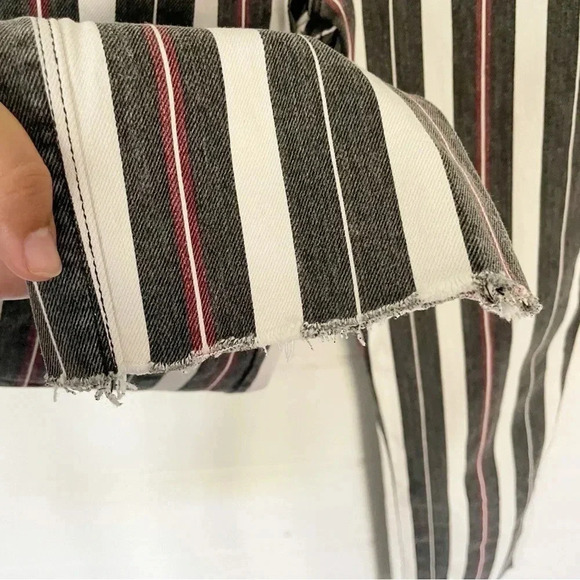 FRAME Le Sylvie Band Stripe Straight Leg High Rise Raw Hem Jeans Waist 26” - Picture 5 of 7